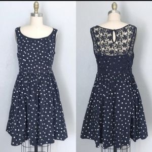 Anthropologie polkadot lace back fit n flare dress